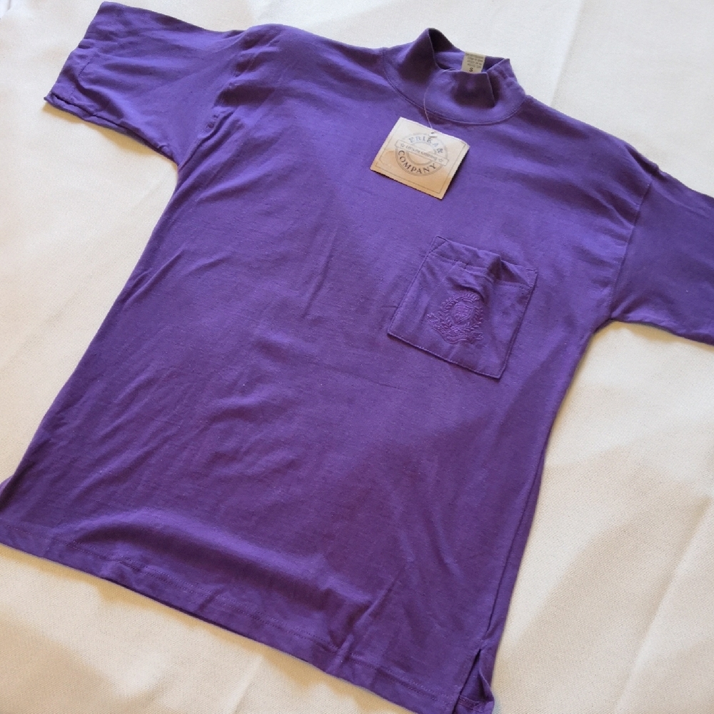 Vintage Erika Purple Women's Short Sleeve Shirt Thick Crewneck Padded Shoulders